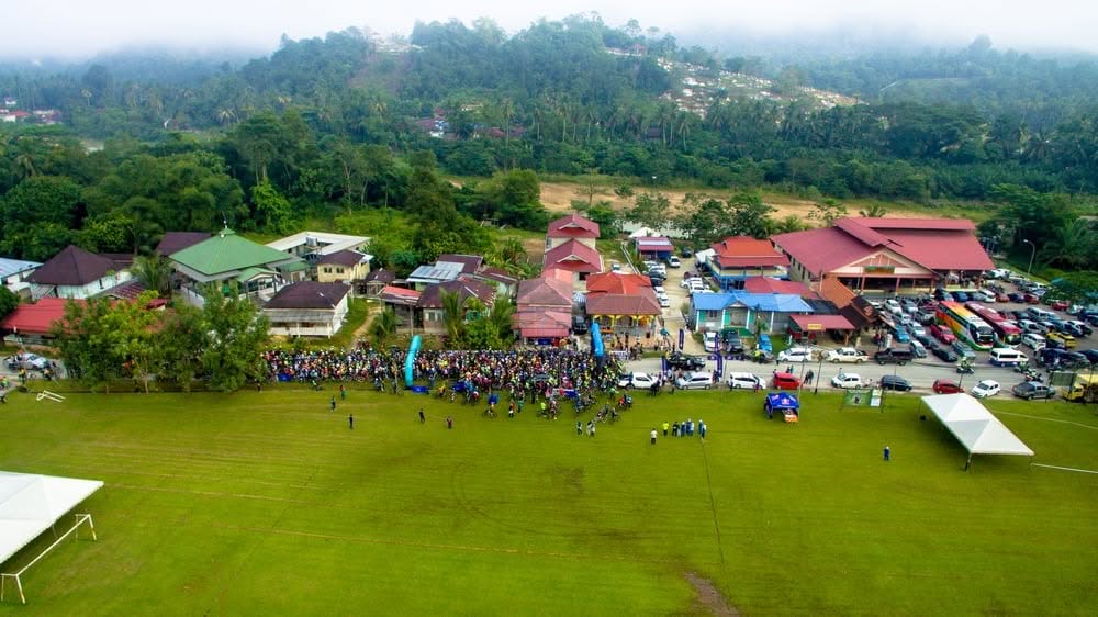 Aerial drone photo of an outdoor community event